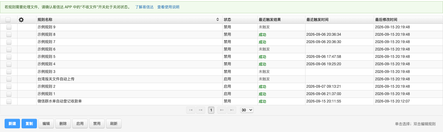 易信达消息自动化规则列表