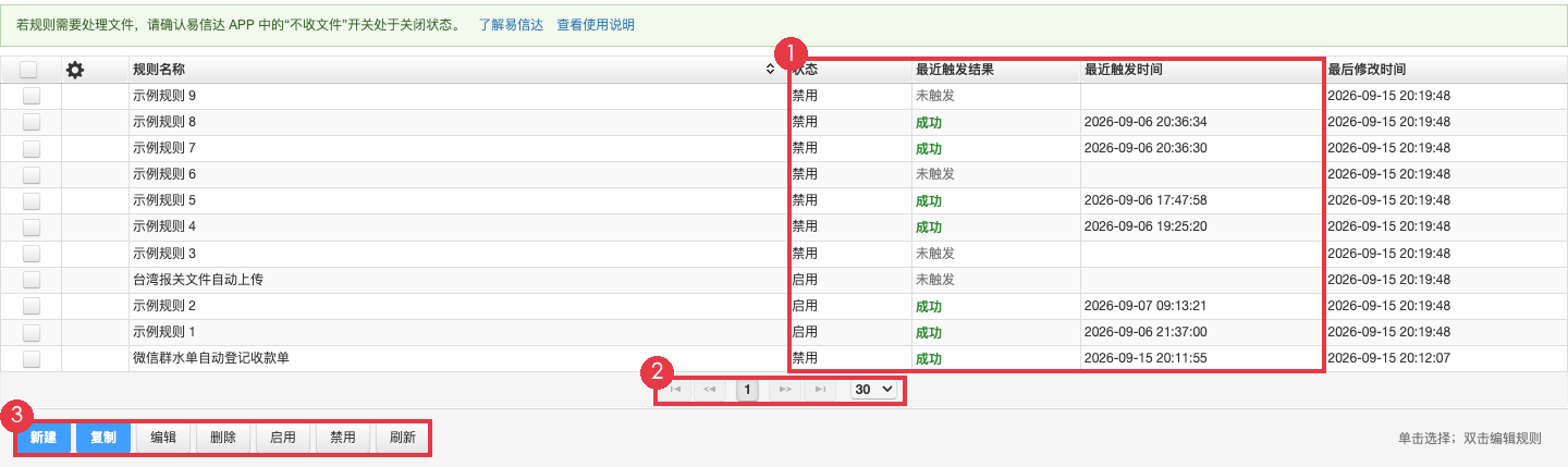 易信达消息自动化规则列表