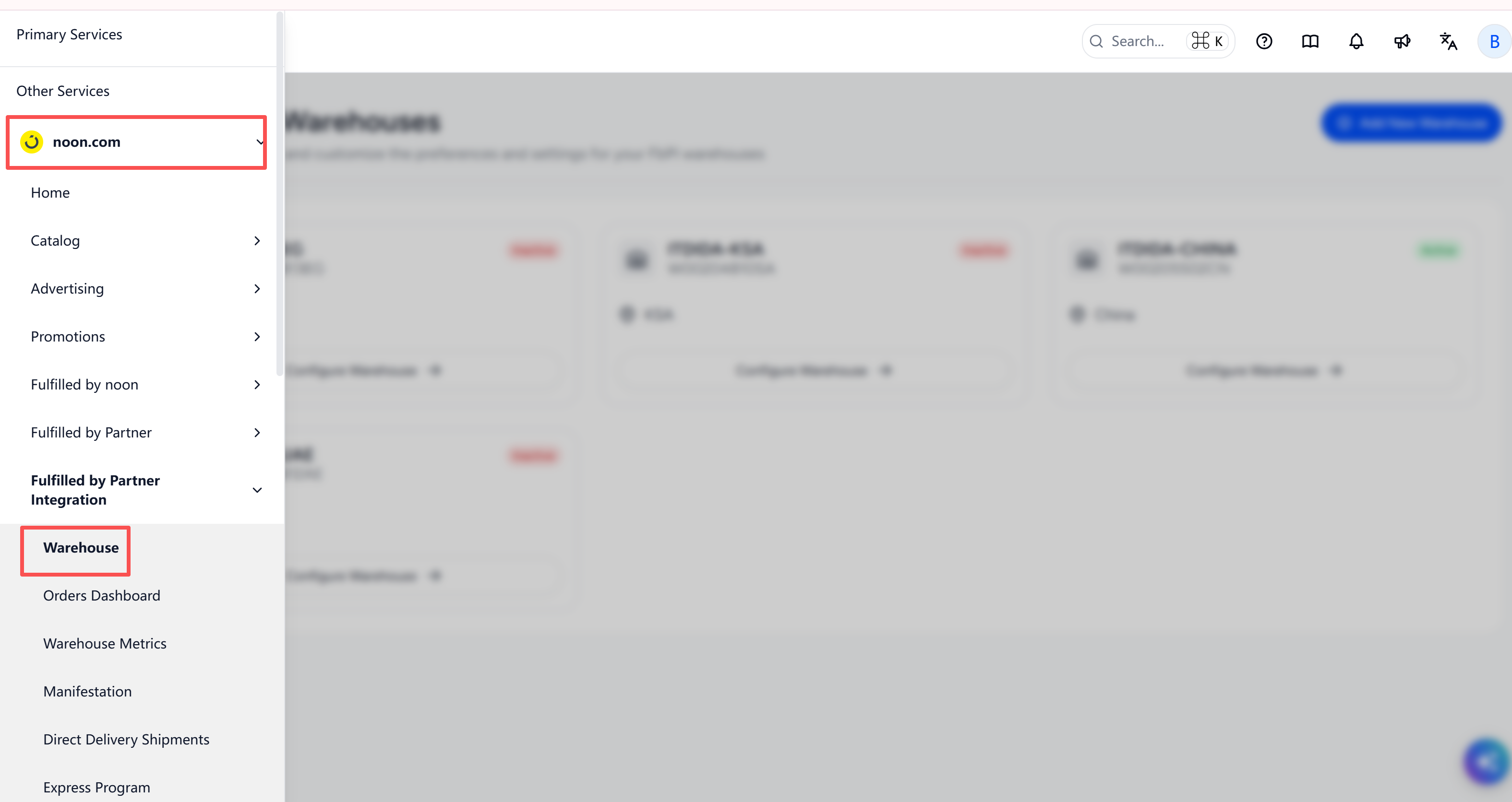 noon.com → Fulfilled by Partner Integration → Warehouse