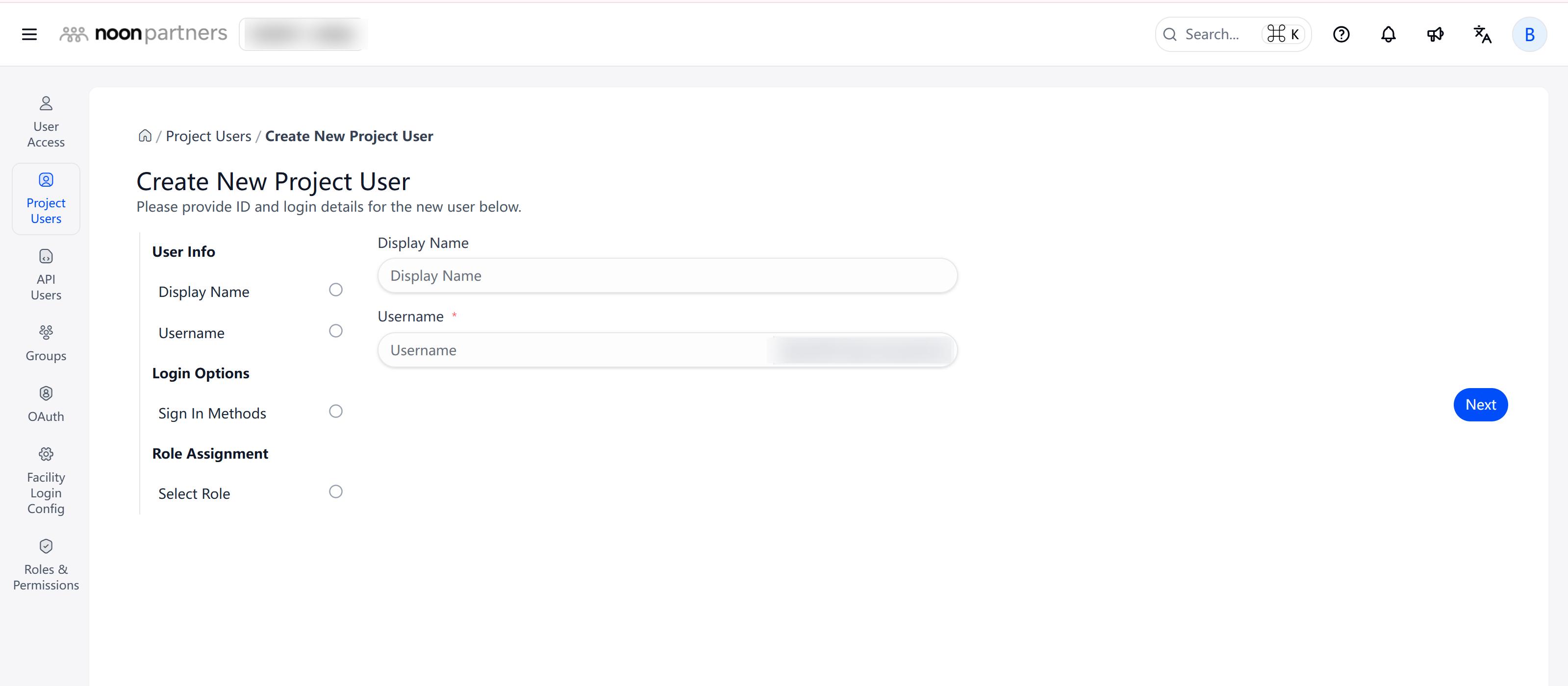 Create New Project User 向导