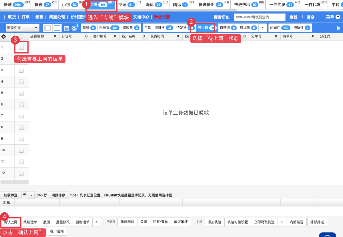 进入专线待上网状态并确认上网